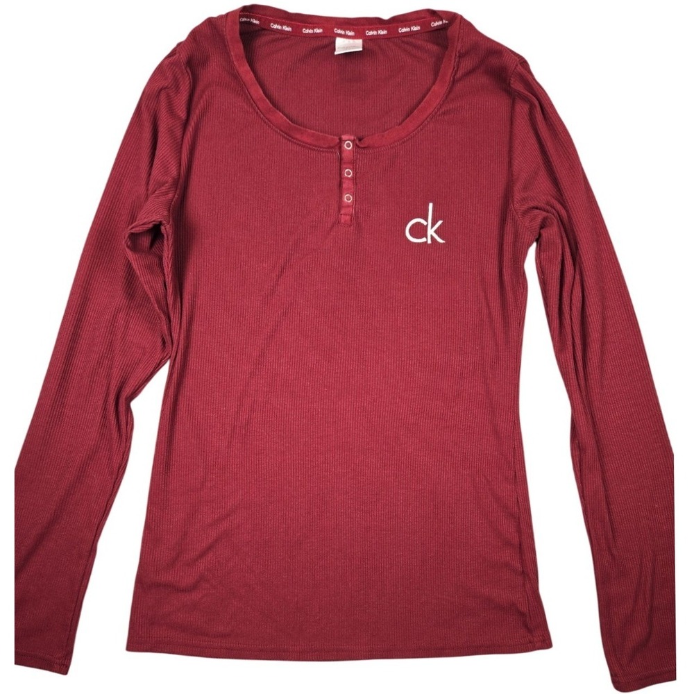 Calvin Klein Sleepwear Red Ribbed Soft Henley Shirt Women's Size Small